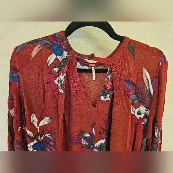 Free People Womens Size S Electric Orchid Print Swing Tunic Dress Boho Flowers - Picture 6 of 14